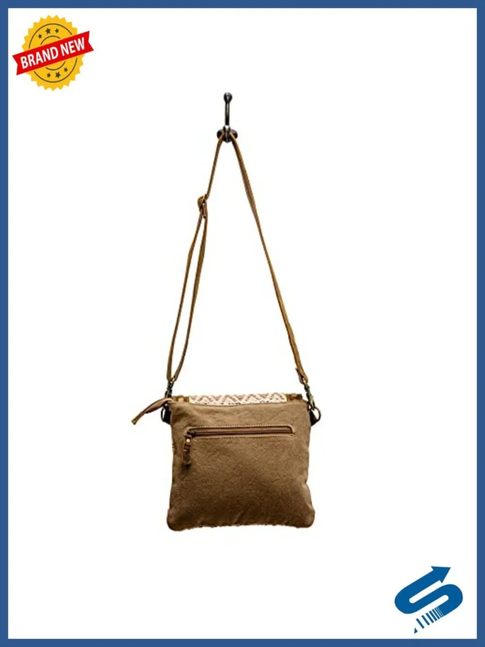Canvas Leather Crossbody Bag Handcrafted Aztec Pattern Boho Purse